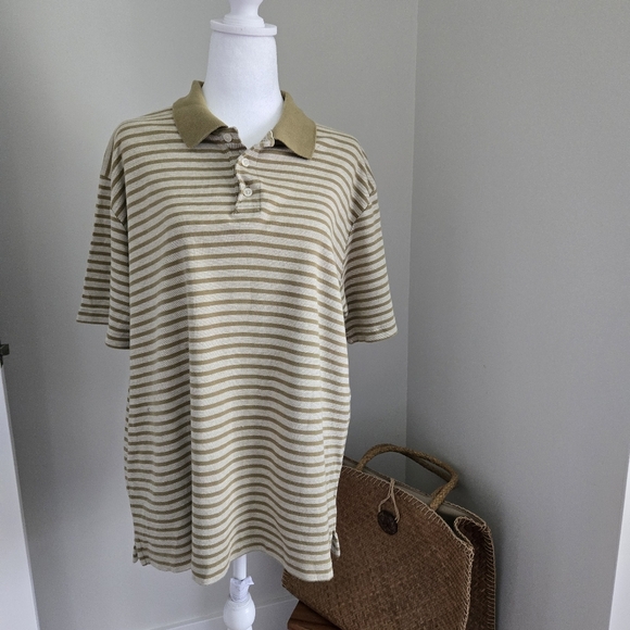J. Crew Mens Large Striped Olive Green Polo Shirt - Picture 1 of 7